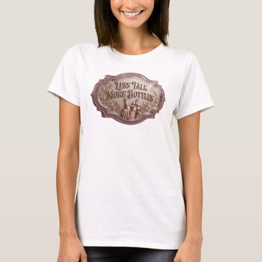 T-shirt Conception de texte Rose vif MOINS DE PAROLES PLUS (Devant)