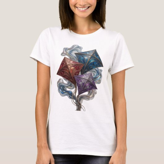 T-shirt Conception de texte Trois Cerfs-Volants Argenté Sh (Devant)