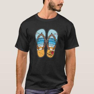 T-shirt Conception de tongs de plage d'été Château de sabl