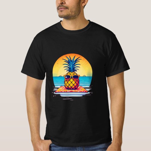 T-shirt Conception de vibes d'été de l'ananas réfrigéré, (Devant)