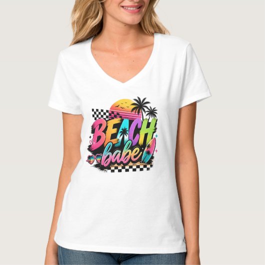 T-shirt Conception de vibes rétro d'été de fille de plage (Devant)