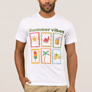 T-shirt Conception de vibrations rétro d'été avec soleil