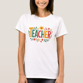 T-shirt Conception d'enseignant rétro coloré avec fleur fa