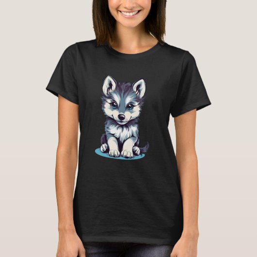 T-shirt Conception d'illustration de chiot husky mignon dr (Devant)