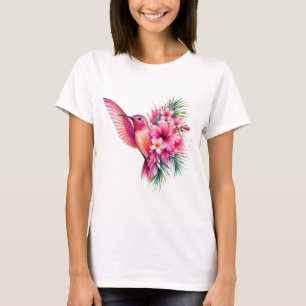 T-shirt Conception d'oiseau d'aquarelle PNG Frangipani Col