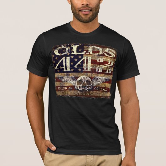 T-shirt Conception d'Oldsmobile 442 contre le drapeau (Devant)