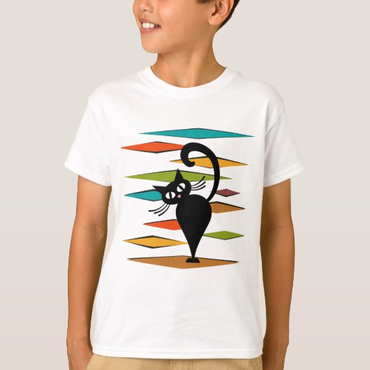 T-shirt Conception du chat noir du milieu du siècle (Devant)