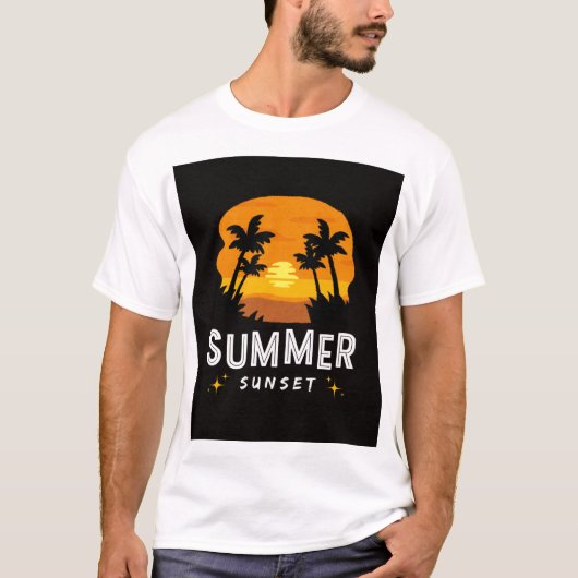 T-shirt Conception du coucher de soleil d'été tropical - V (Devant)