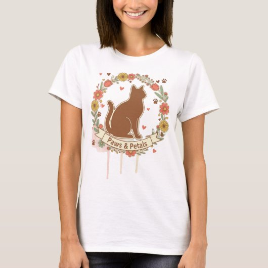 T-shirt Conception Florale de Chat Paws & Petals (Devant)