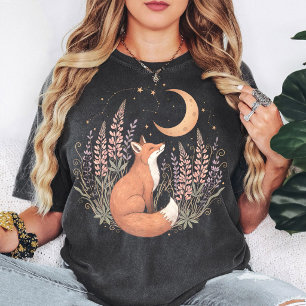 T-shirt Conception Florale Lune et Étoiles Renard
