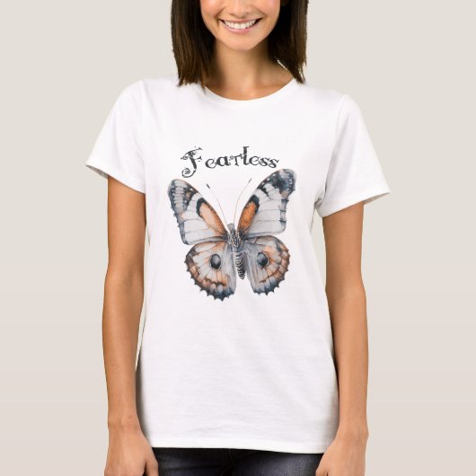 T-shirt Conception Graphique Aquarelle Papillon Sans Peur, (Devant)