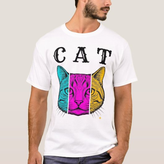T-shirt Conception Graphique de Bloc de Couleur de Chat Gr (Devant)