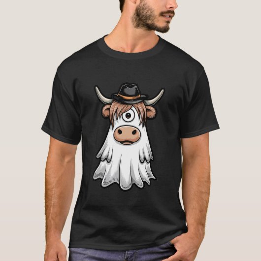 T-shirt Conception Halloween Fantôme de Vache Écossaise Mi (Devant)