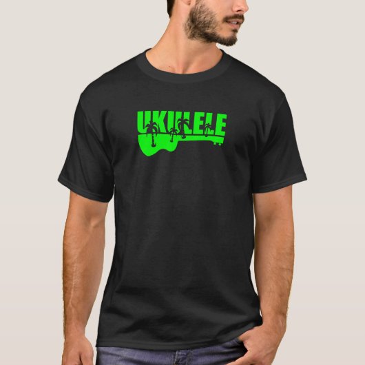 T-shirt conception hawaïenne tropicale verte d'ukulélé (Devant)