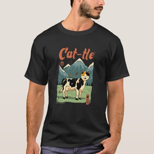 T-shirt Conception Hybride de Chat et de Vache Drôle (Devant)