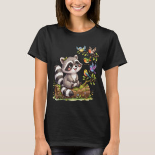 T-shirt Conception mignonne de raton laveur Kawaii ornitho