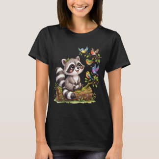 T-shirt Conception mignonne de raton laveur Kawaii ornitho
