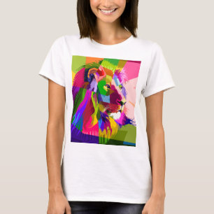 T-shirt Conception Pop Art Prismatique Colorée Lion-62501