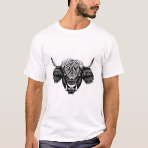 T-shirt Conception réaliste de la tête de yak - noir et bl