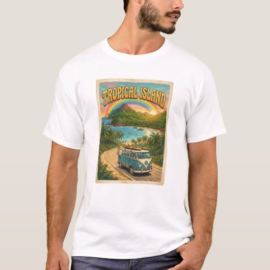 T-shirt conception rétro d'île tropicale (Devant)