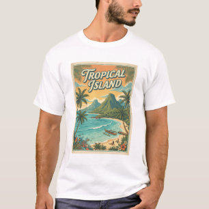 T-shirt conception rétro d'île tropicale