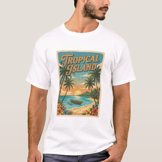 T-shirt conception rétro d'île tropicale (Devant)