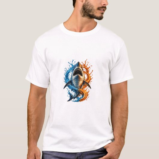 T-shirt Conception Splash de Requin Féroce – Océan Bleu & (Devant)
