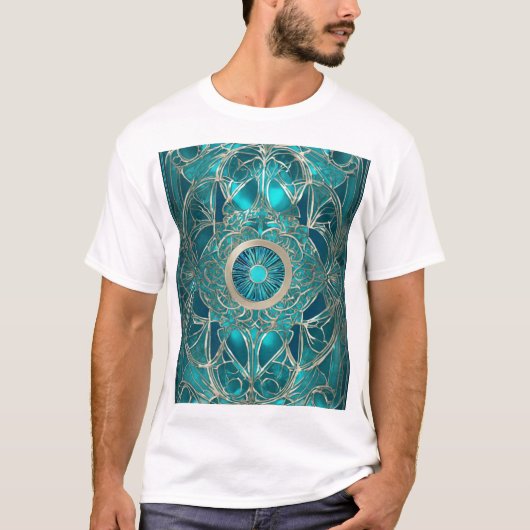 T-shirt Conception Turquoise et Gold Abstract" (Devant)