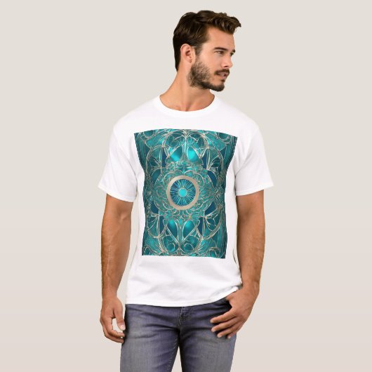 T-shirt Conception Turquoise et Gold Abstract" (Devant entier)