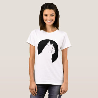 T-shirt Conception unique noire ronde de chat blanc