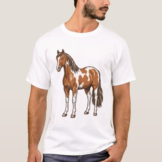 T-shirt Conception vectorielle de cheval Pinto gravée vint (Devant)