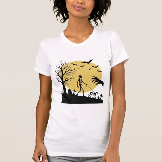 T-shirt Conception vectorielle de chien squelette de Hallo (Devant)