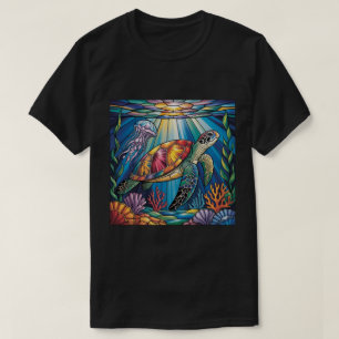 T-shirt Conception vibrante de tortue marine en verre colo
