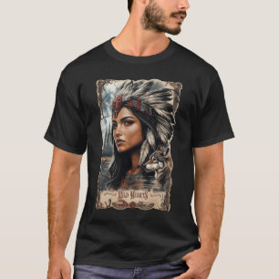 T-shirt Conception vintage de la femme et du loup amérindi
