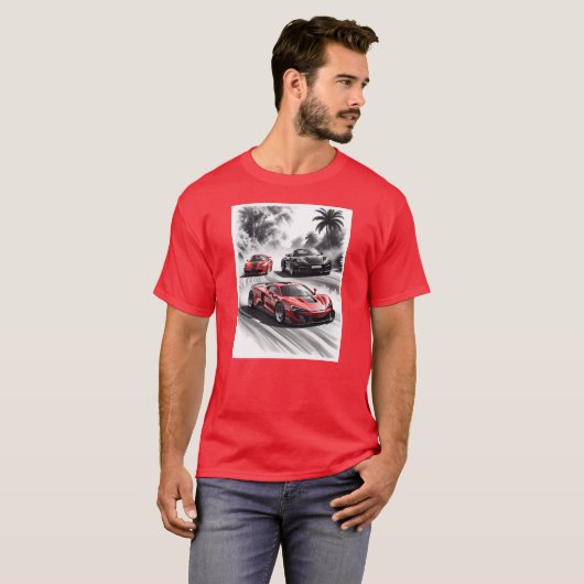 T-shirt Concours de voiture, fond noir blanc (Devant entier)