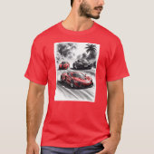 T-shirt Concours de voiture, fond noir blanc (Devant)
