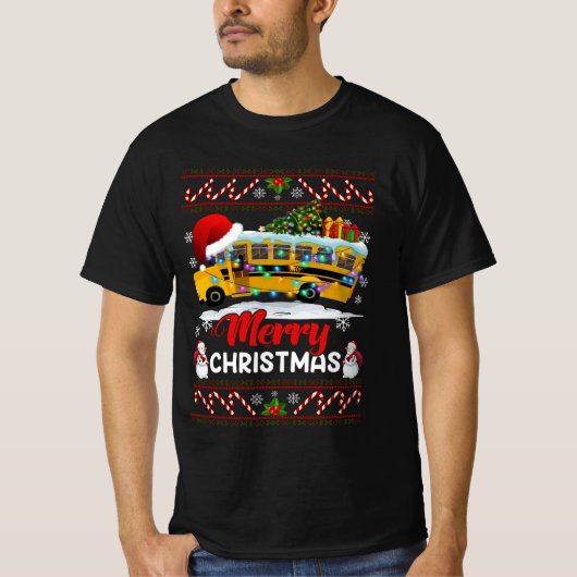 T-shirt Conducteur de bus scolaire Joyeux feux de Noël Noë (Devant)