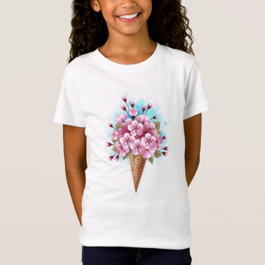 T-Shirt Cône rose Sakura crème glacée gaufre (Devant)