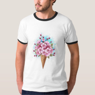 T-shirt Cône rose Sakura crème glacée gaufre