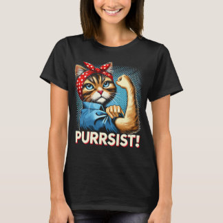 T-shirt Confiant Chat "PURRSIST !" Conception rétro