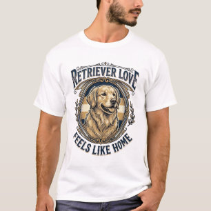 T-shirt Confort à la maison Golden Retriever Gravure Vinta
