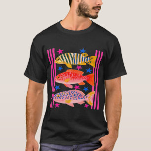 T-shirt Confort de couleurs de poissons coloré peint à la