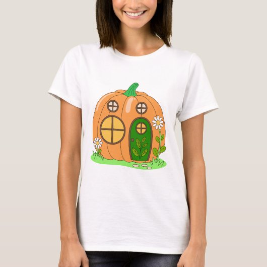 T-shirt Confortable Citrouille House Cute Automne Automne  (Devant)