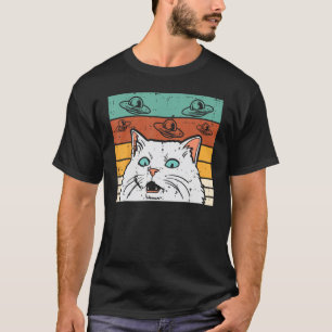 T-shirt Confused Cat UFO Rétro Mème Alien Espace Hommes Fe
