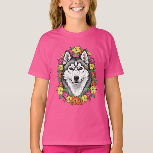 T-shirt Connecticut Dog And Colorful Mirablis Flowers (Devant)
