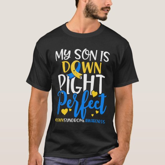 T-shirt Conscience du syndrome de Down Mon fils est en bas (Devant)