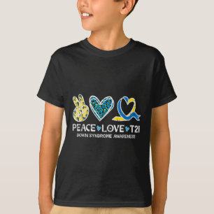 T-shirt Conscience du syndrome de Down Peace Love T21 Wdsd