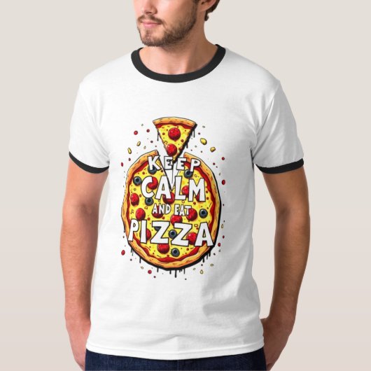 T-shirt Conserver calme et manger pizza : Conception parfa (Devant)