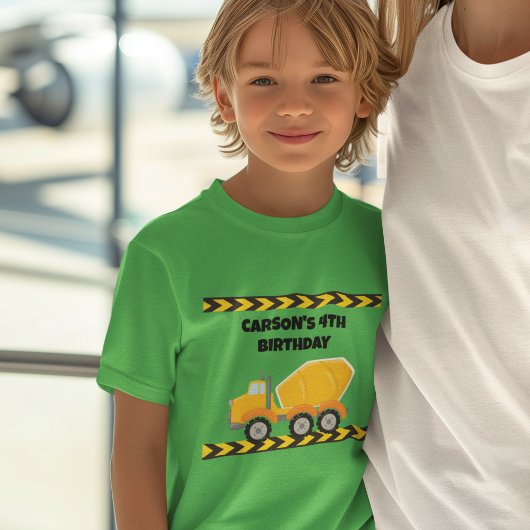 T-shirt Construction Anniversaire Fête Camion Vert Enfants