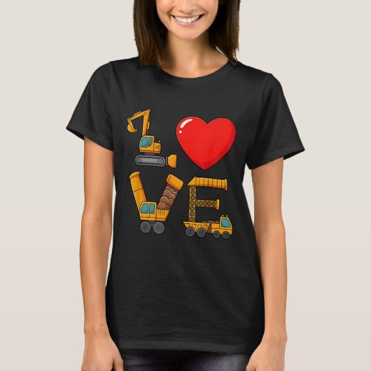 T-shirt Construction Valentine Love Spelled With Trucks Ex (Devant)